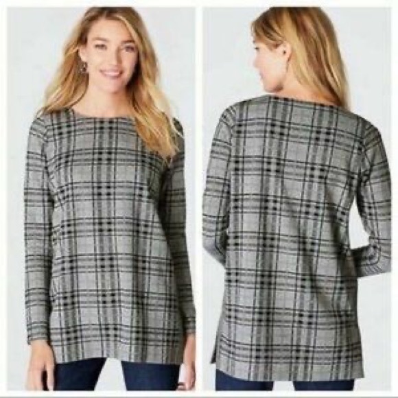 J. Jill Tops - J. Jill Black Gray Plaid Long Sleeve Crew Neck Tunic Top 2X